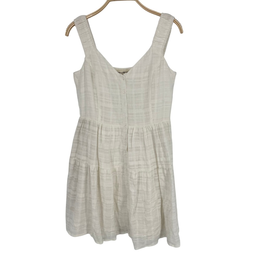 Idyllwind Mini Dress Womens Medium White Excellent Cotton Tiered Button Front